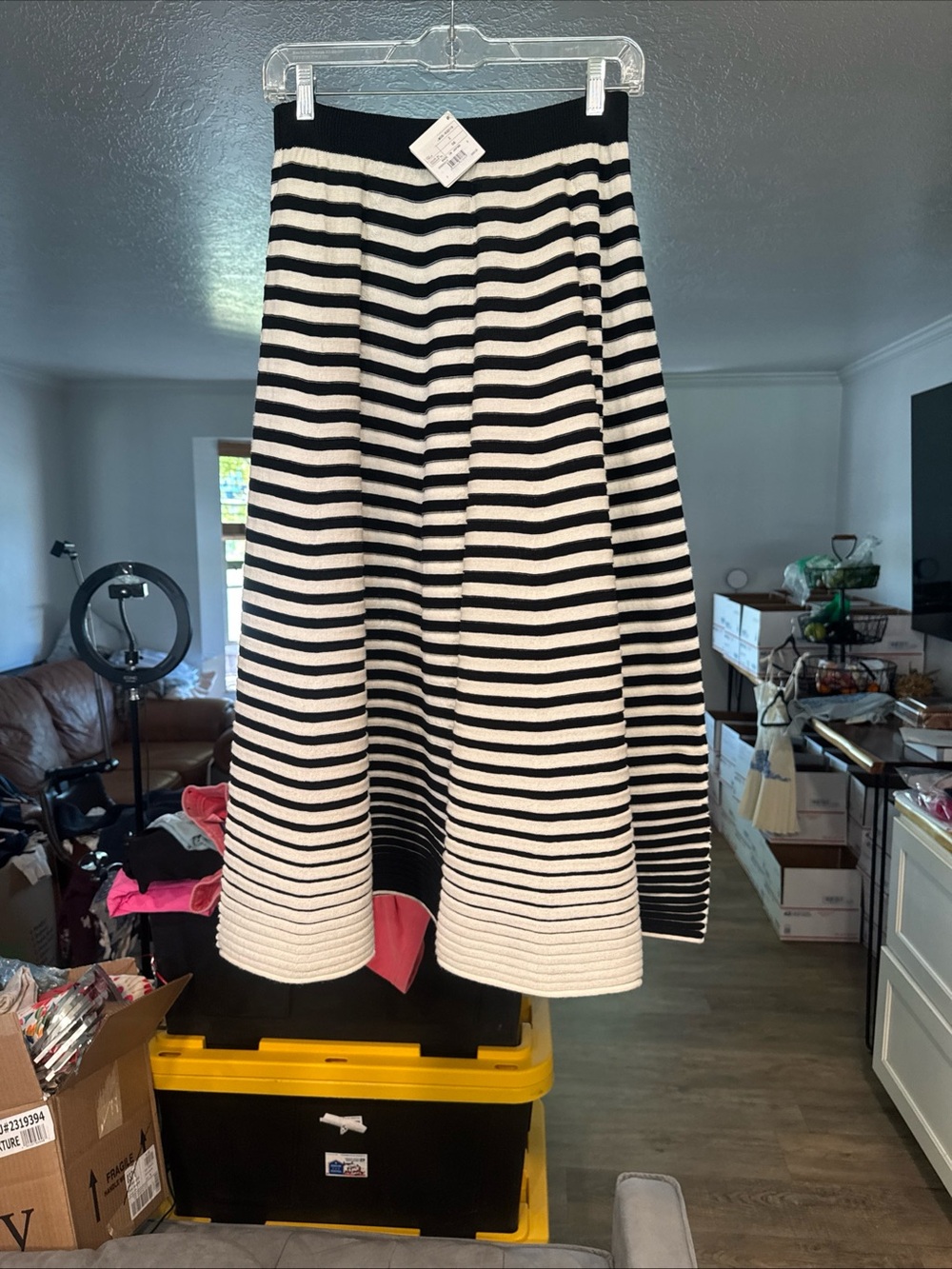 Issey Miyake Black and White Striped A-Line Midi Skirt - Picture 5 of 16